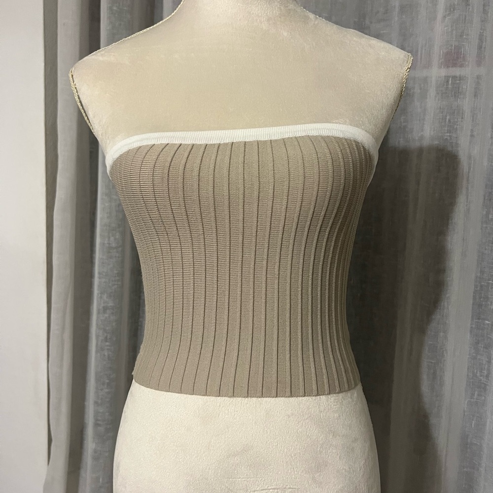 Glassons Beige Ribbed Knit Tube Top